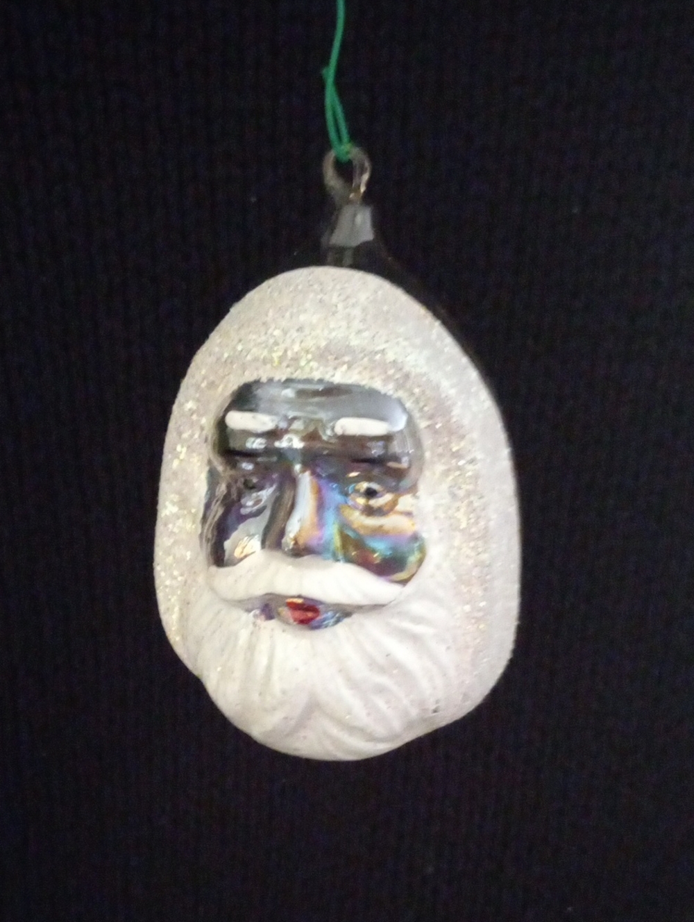 Vintage Mercury Glass Santa Claus Head Face Christmas Ornament White Mica Frost
